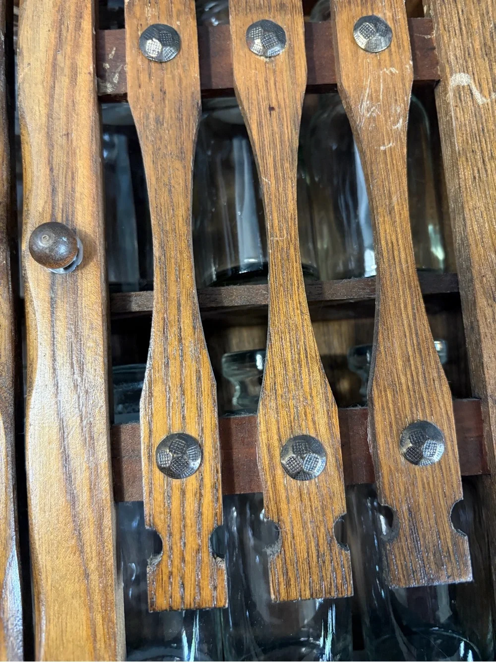 Vintage Wooden Kitchen Spice Rack Cabinet with Glass Jars/Lids